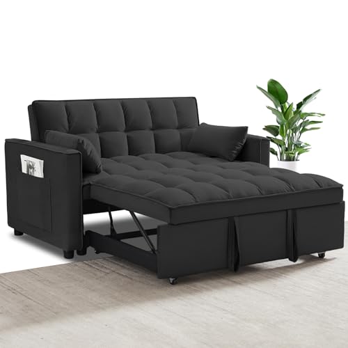 Convertible Velvet Sleeper Sofa Bed with Pillows