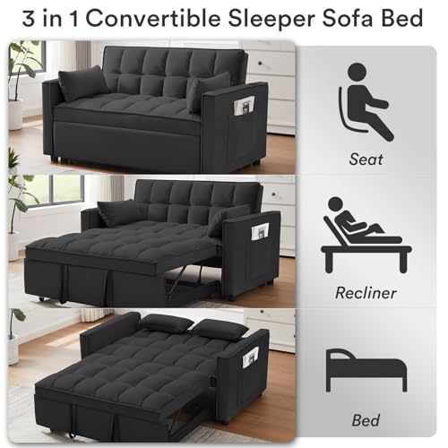 Convertible Velvet Sleeper Sofa Bed with Pillows
