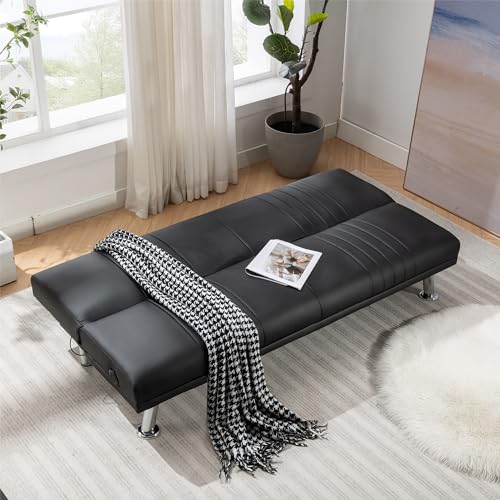 Modern Convertible Faux Leather Sleeper Sofa Bed