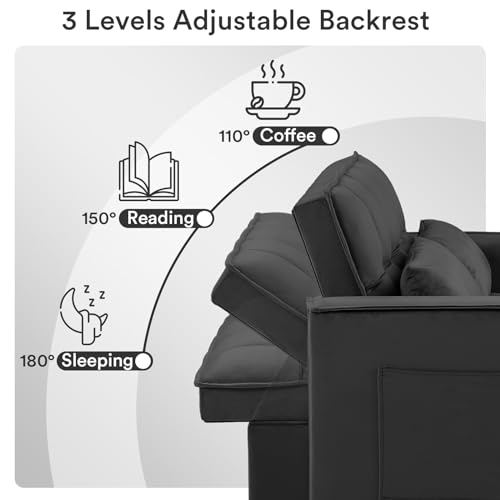Convertible Velvet Sleeper Sofa Bed with Pillows