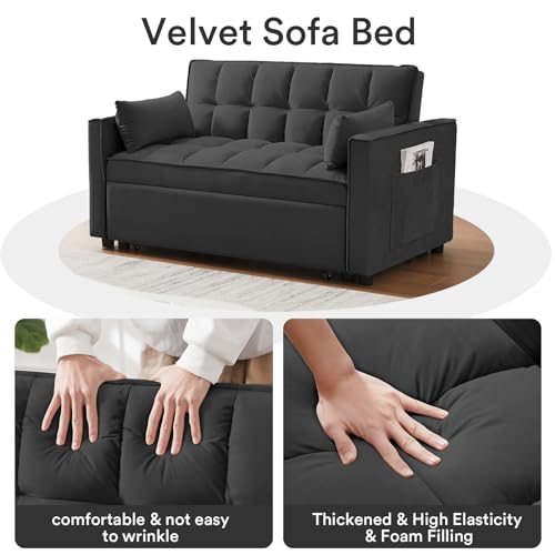 Convertible Velvet Sleeper Sofa Bed with Pillows