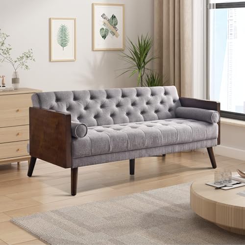 EBELLO 70" Tufted Futon Sleeper Sofa, Gray Chenille