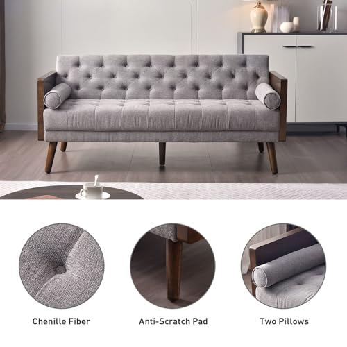 EBELLO 70" Tufted Futon Sleeper Sofa, Gray Chenille