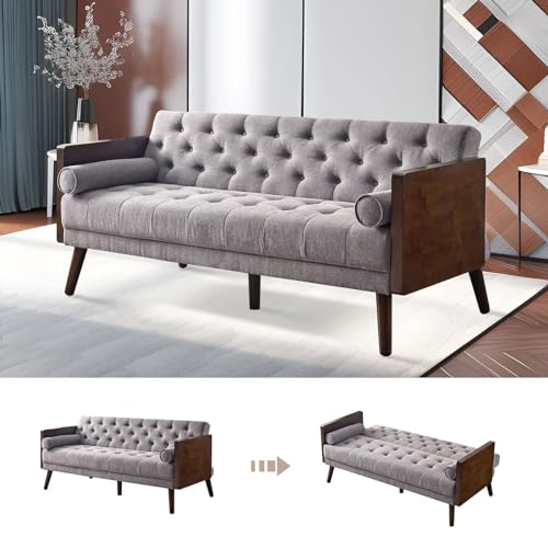 EBELLO 70" Tufted Futon Sleeper Sofa, Gray Chenille