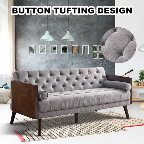 EBELLO 70" Tufted Futon Sleeper Sofa, Gray Chenille