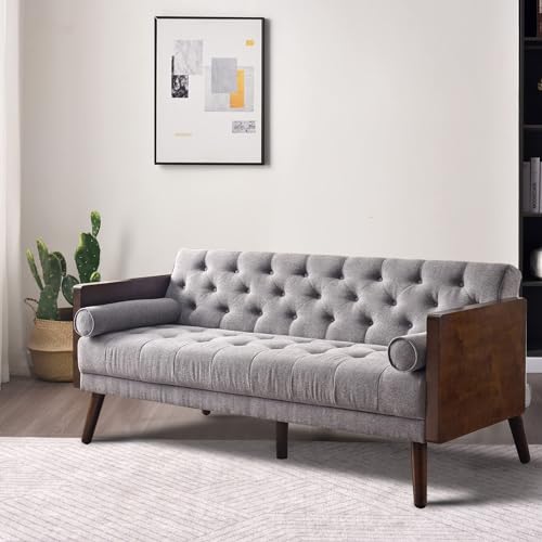EBELLO 70" Tufted Futon Sleeper Sofa, Gray Chenille