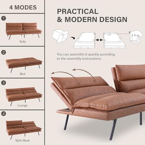 Memory Foam Convertible Futon Sofa Bed - Brown