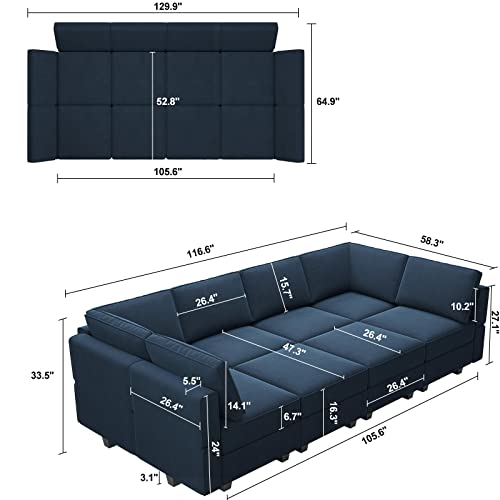 Belffin Blue Modular Sectional Sofa with Storage