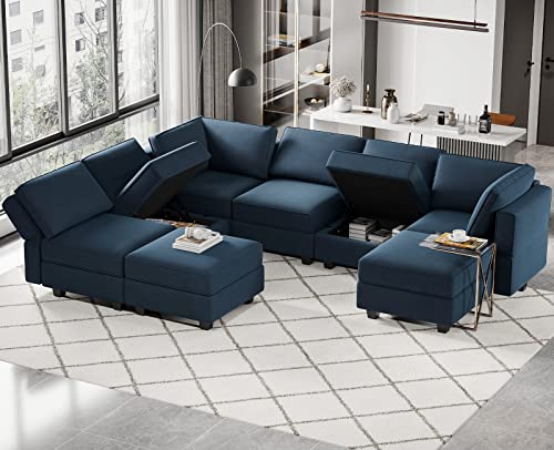 Belffin Blue Modular Sectional Sofa with Storage