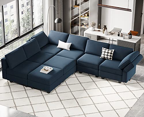 Belffin Blue Modular Sectional Sofa with Storage