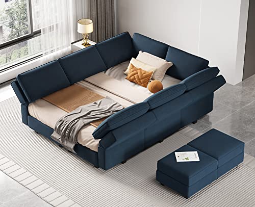 Belffin Blue Modular Sectional Sofa with Storage