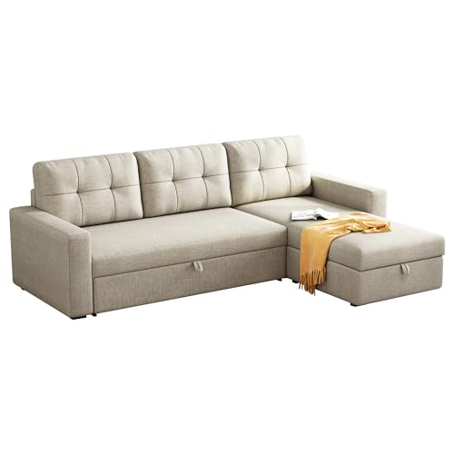 Beige L-Shape Sleeper Sofa with Storage Chaise