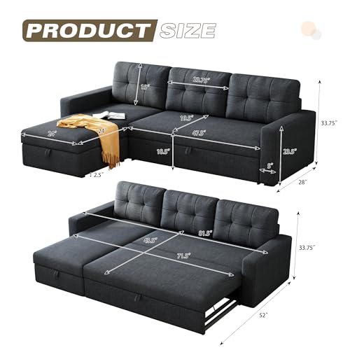 ACQCA L-Shape Sectional Sleeper Sofa with Storage Chaise