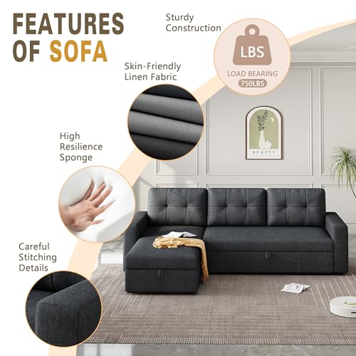 ACQCA L-Shape Sectional Sleeper Sofa with Storage Chaise