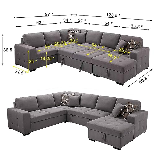 U-Shaped Sleeper Sofa Bed with Storage Chaise