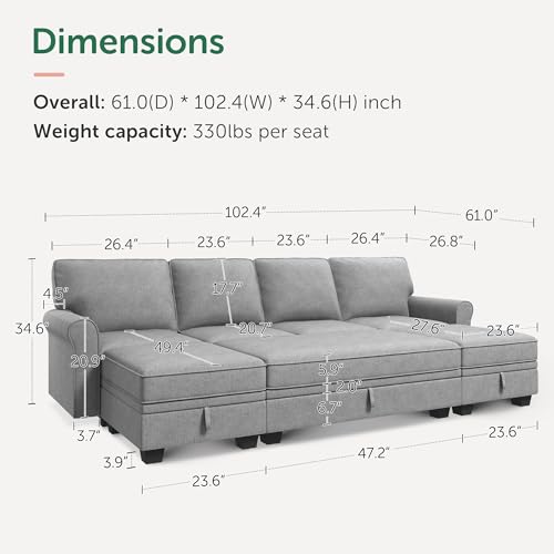HONBAY Convertible Sectional Sofa Set with Storage Seat