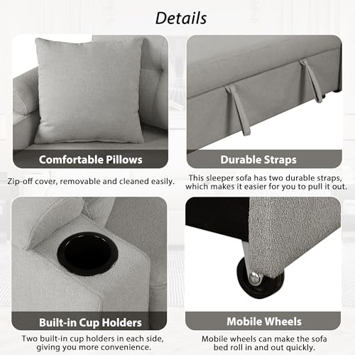 P PURLOVE Modern Grey Sectional Sleeper Sofa with USB