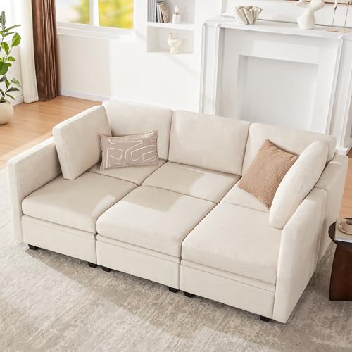Beige Modular Sectional Sleeper Sofa with Storage