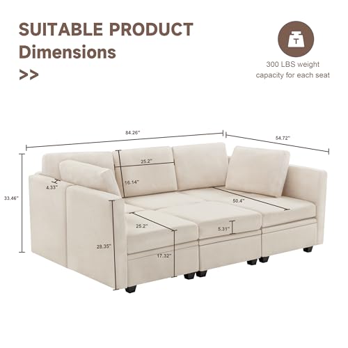 Beige Modular Sectional Sleeper Sofa with Storage