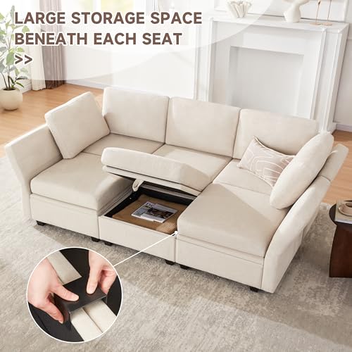 Beige Modular Sectional Sleeper Sofa with Storage