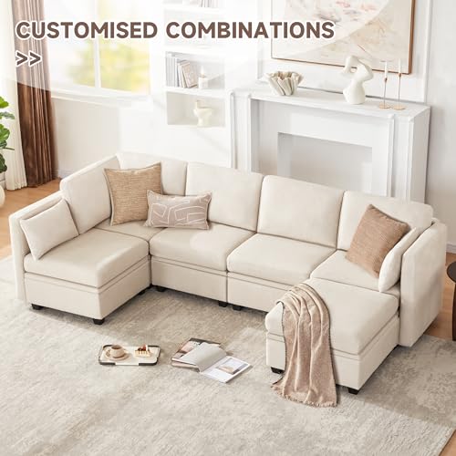 Beige Modular Sectional Sleeper Sofa with Storage
