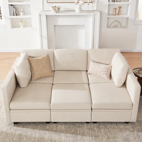 Beige Modular Sectional Sleeper Sofa with Storage