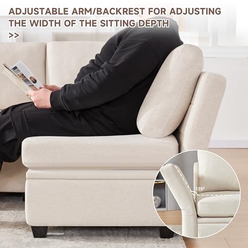Beige Modular Sectional Sleeper Sofa with Storage