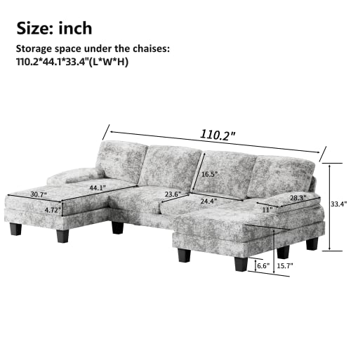 Flamaker U-Shaped Convertible Sectional Sofa - Grey