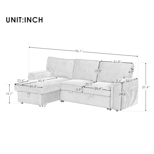 LUMISOL 96" Convertible L-Shaped Sleeper Sofa