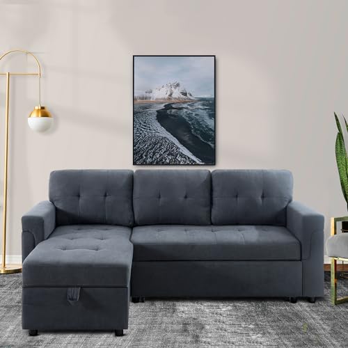 Naomi Convertible Sleeper Sectional Sofa - Dark Gray