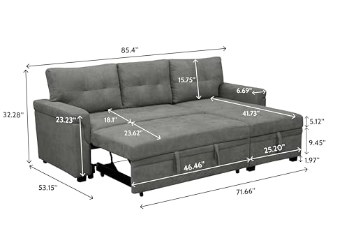 Naomi Convertible Sleeper Sectional Sofa - Dark Gray