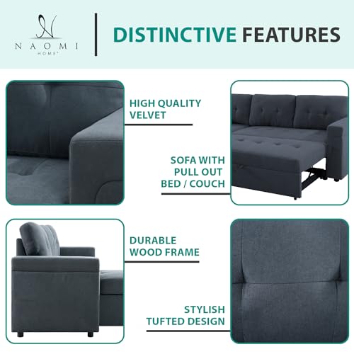 Naomi Convertible Sleeper Sectional Sofa - Dark Gray