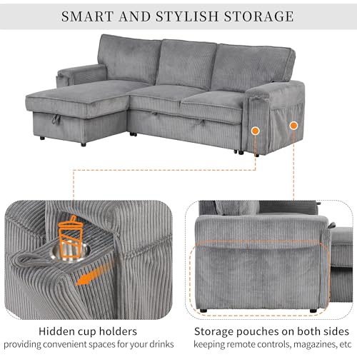 LUMISOL 96" Convertible L-Shaped Sleeper Sofa