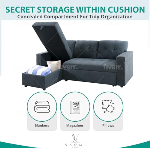 Naomi Convertible Sleeper Sectional Sofa - Dark Gray