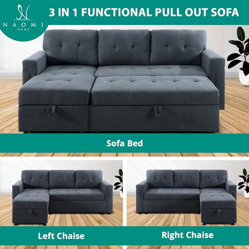 Naomi Convertible Sleeper Sectional Sofa - Dark Gray