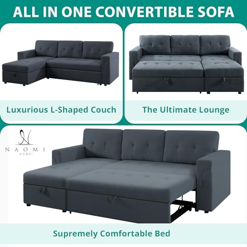 Naomi Convertible Sleeper Sectional Sofa - Dark Gray