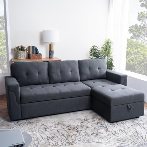 Naomi Convertible Sleeper Sectional Sofa - Dark Gray