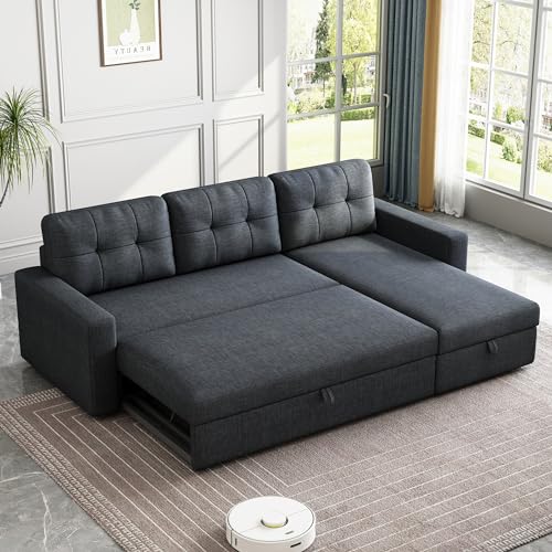 L-Shaped Sleeper Sofa with Storage Chaise - Dark Grey