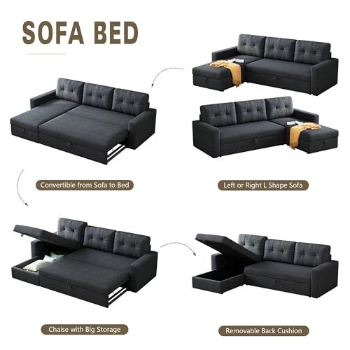 L-Shaped Sleeper Sofa with Storage Chaise - Dark Grey