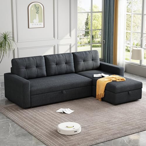 L-Shaped Sleeper Sofa with Storage Chaise - Dark Grey