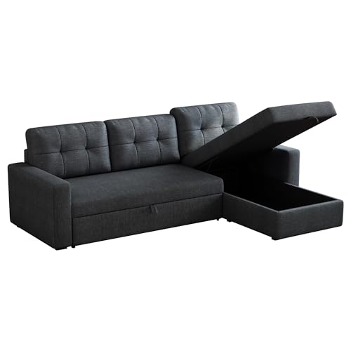 L-Shaped Sleeper Sofa with Storage Chaise - Dark Grey