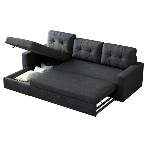 L-Shaped Sleeper Sofa with Storage Chaise - Dark Grey
