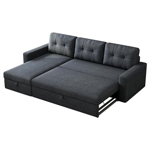 L-Shaped Sleeper Sofa with Storage Chaise - Dark Grey