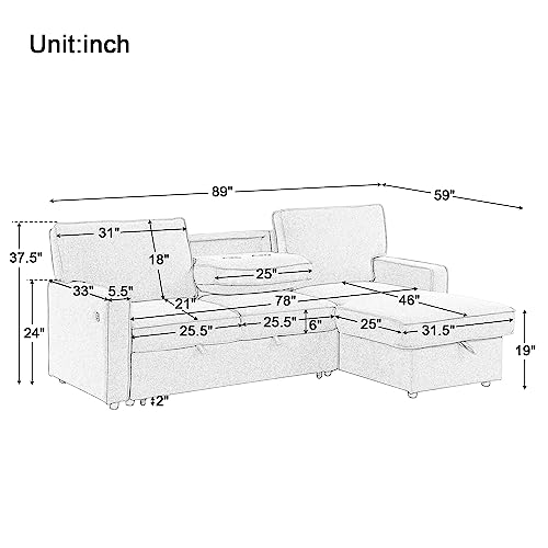 LUMISOL L-Shaped Convertible Sleeper Sofa Bed