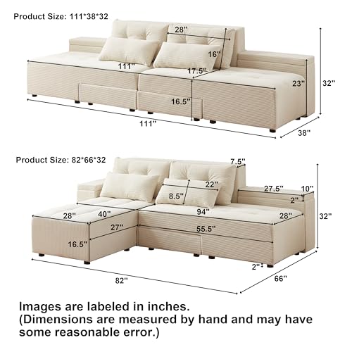 ATUMON Convertible Oversized Corduroy Sleeper Sofa