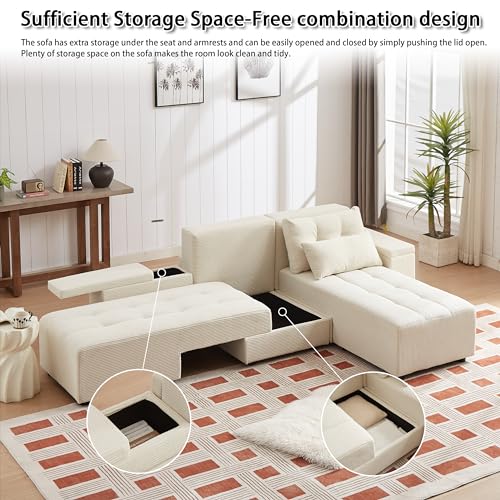 ATUMON Convertible Oversized Corduroy Sleeper Sofa