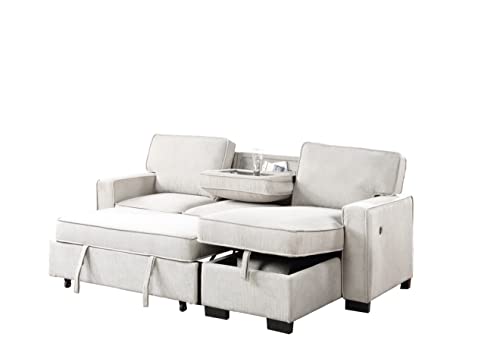 Estelle Beige Fabric Sleeper Sectional with Storage Chaise