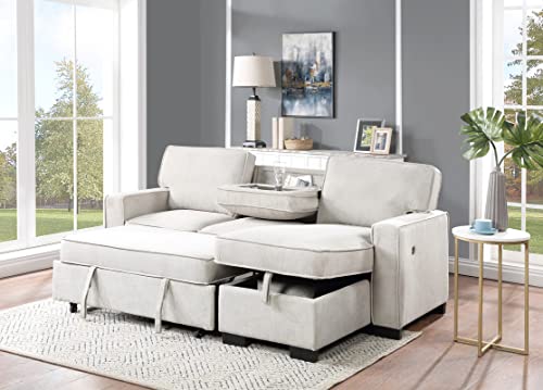 Estelle Beige Fabric Sleeper Sectional with Storage Chaise