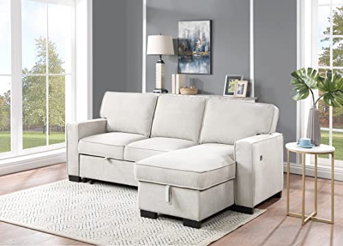Estelle Beige Fabric Sleeper Sectional with Storage Chaise