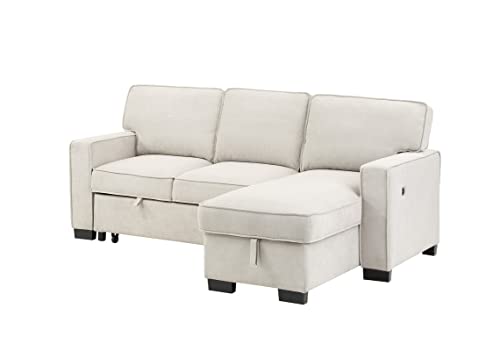 Estelle Beige Fabric Sleeper Sectional with Storage Chaise